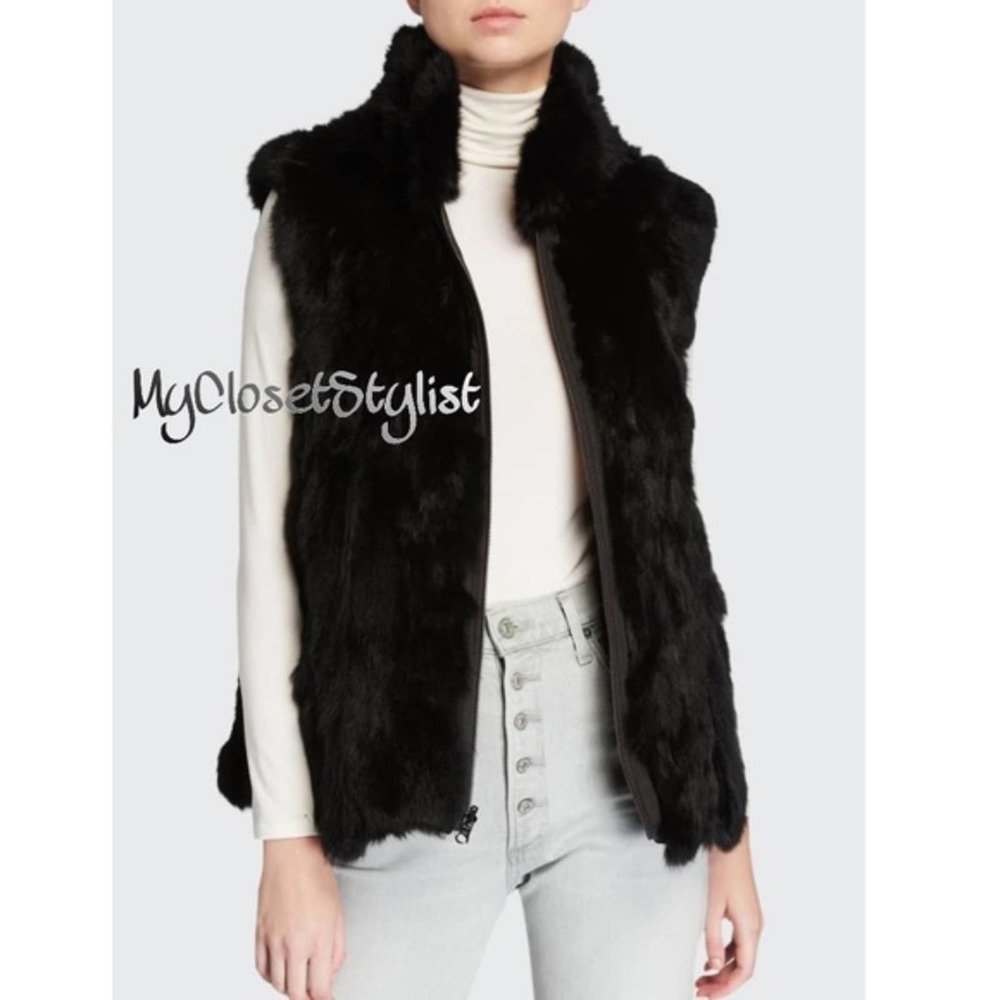Neiman Marcus FUR Hooded Jacket Coat NEW! $885 Rabbit Vest Elie Tahari Hood xs